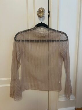 OAK + FORT Sheer Ribbed Long-Sleeve Tee in Taupe